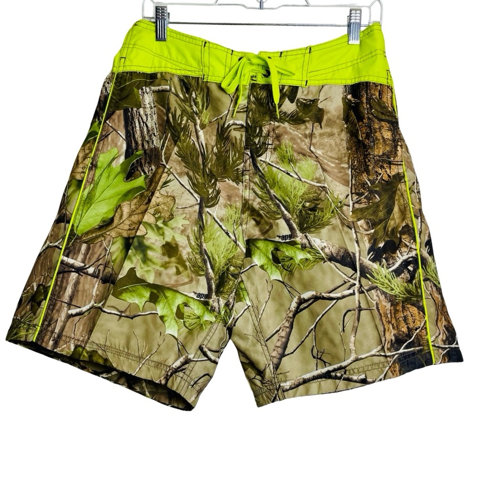 Men’s APG HD Camo Swim Trunks Size Medium | Neon Lime Waist Quick-Dry